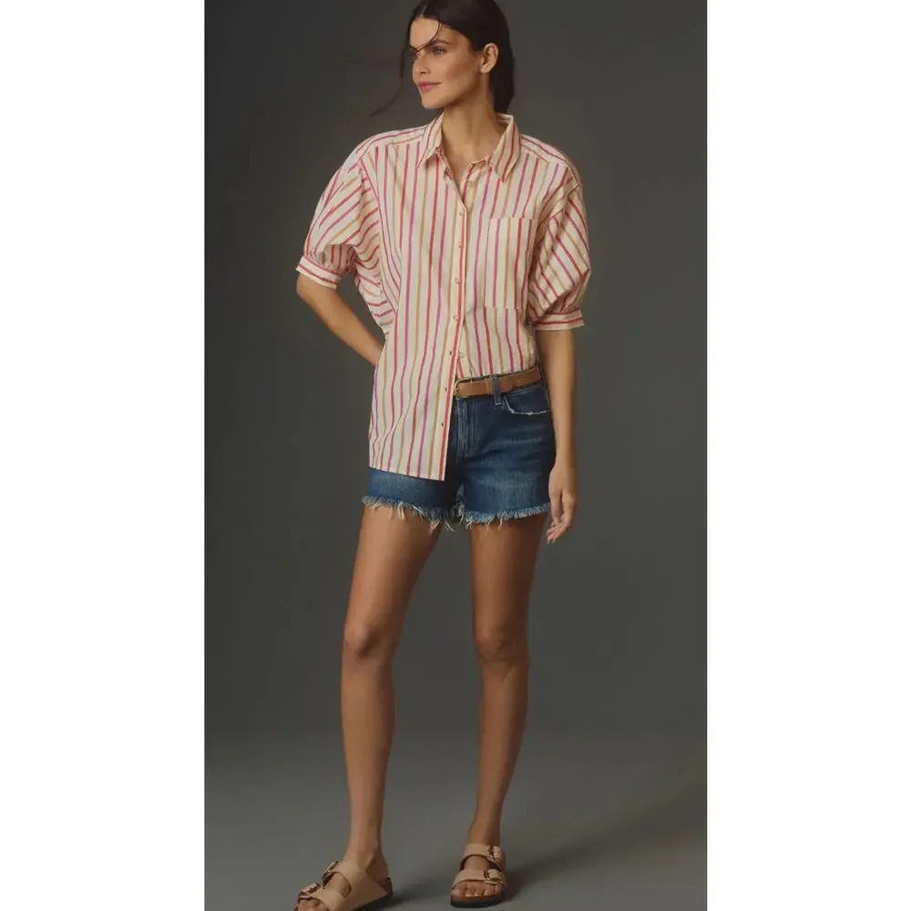 Pilcro Oversized Pink 100% Cotton Painter Striped Buttondown Shirt Medium